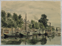 31521 Gezicht over de Leidsche Rijn op de Leidsekade te Utrecht met rechts de J.P. Coenbrug en op de achtergrond de ...